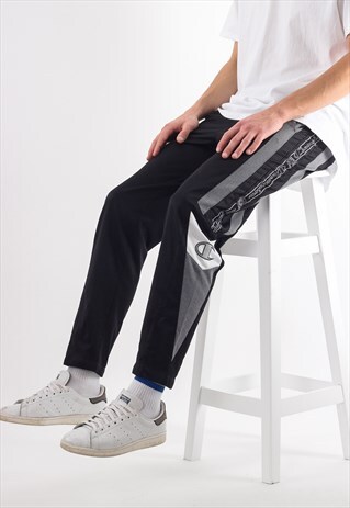 VINTAGE CHAMPION TRACKSUIT POPPER PANTS 90S BLACK