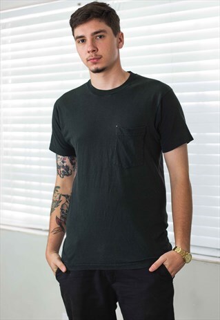 VINTAGE MADE IN THE USA POCKET T-SHIRT LOGO 80S L 5.4