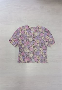 1980's Vintage Variations Top Purple Green Floral