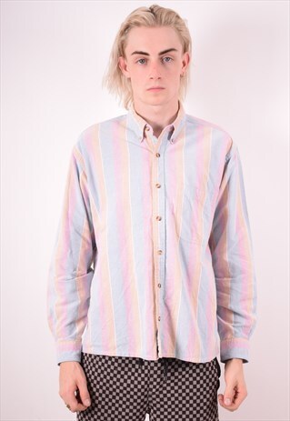 MENS VINTAGE SHIRT LARGE MULTI STRIPES 90S