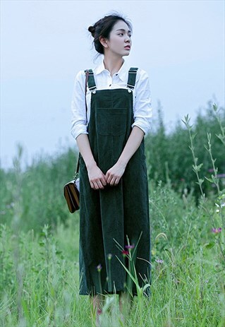 HANDMADE MIDI DUNGAREE RELAXED FIT CORDUROY DRESS