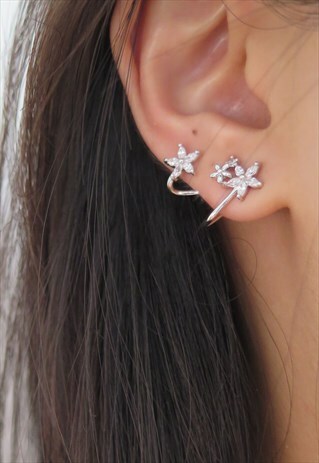 DIAMOND FLORAL SILVER STUD EARRINGS