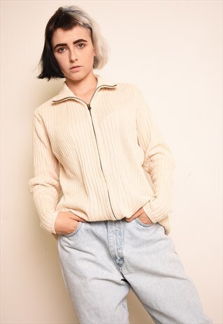 90'S RETRO NEUTRAL RIBBED KNIT TEEN CARDIGAN