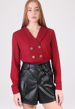 WINE CHIFFON SHEER LONG SLEEVES COLLRED BLOUSE