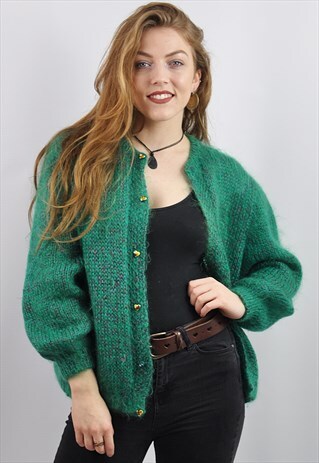 VINTAGE GREEN MOHAIR CARDIGAN