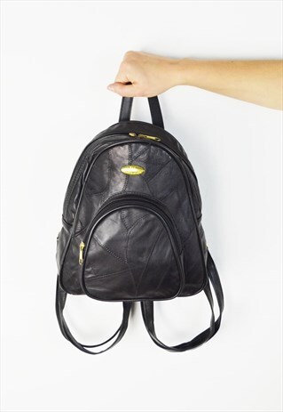 BLACK LEATHER PATCHWORK RUCKSACK BAG