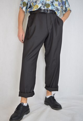VINTAGE GREY STRIPED OVERSIZE CLASSIC STRAIGHT TROUSERS
