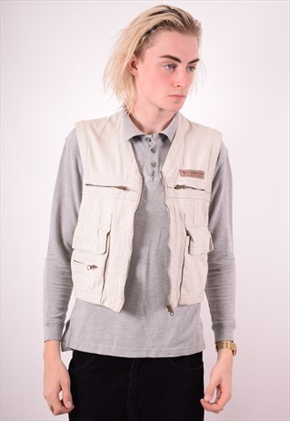 SERGIO TACCHINI MENS VINTAGE MILITARY GILET SMALL GREY 90S