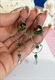 Y2K SILVER AND RED & GREEN GLASS DROP EARRINGS