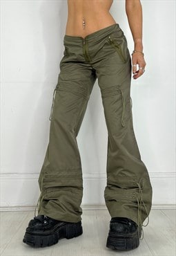 Vintage Y2k Cargo Pants Khaki Tassel Toggle Low Rise Loose 