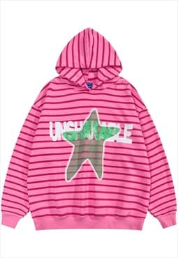 Horizontal stripe hoodie unshakable slogan pullover top pink