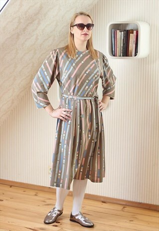 LIGHT BROWN PASTEL STRIPES DRESS