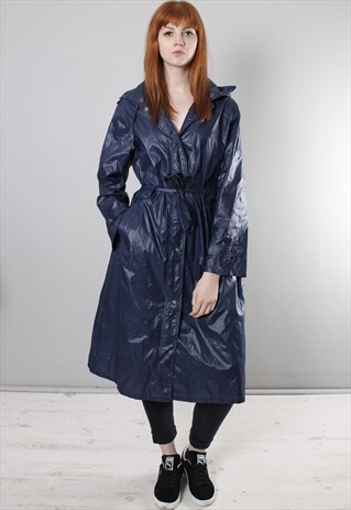 VINTAGE 80S SHELL BELTED HOODED WATERPROOF RAIN MAC JACKET