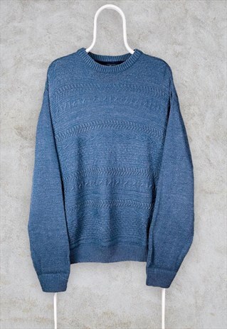 Vintage Blue James Pringle Patterned Knit Jumper XXL