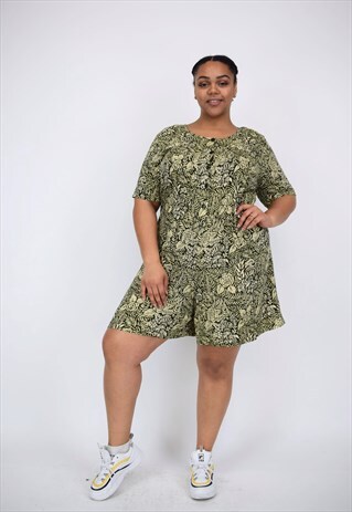 VINTAGE 90'S BLACK & YELLOW FLORAL PLAYSUIT WITH BUTTONS