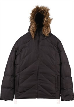 Calvin Klein 90's Faux Fur Hood Puffer Jacket XLarge Black