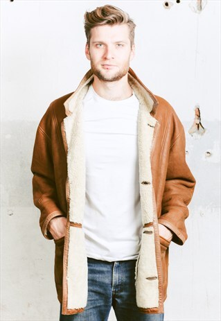 VINTAGE SHEEPSKIN SHERPA LEATHER COAT