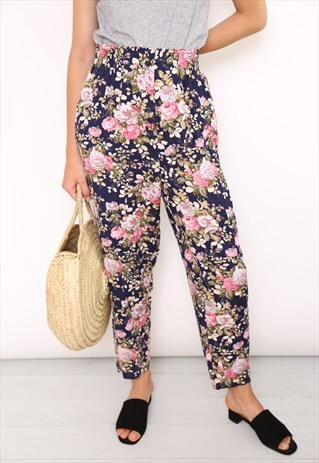 VINTAGE 90S FLORAL FESTIVAL LOOSE PRINT CROPPED TROUSERS