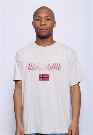 VINTAGE NAPAPIJRI BIG LOGO T-SHIRT BEIGE