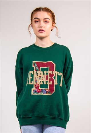 VINTAGE 90'S GREEN COLLEGE STYLE SWEATSHIRT JUMPER