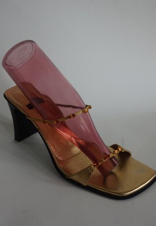 Y2K GOLD BARBARELLA MULES SQUARE TOE RHINSTONE 40