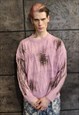 OIL WASH SWEATER TIE-DYE CABLE KNIT JUMPER GRUNGE TOP PINK