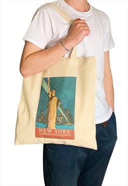 Vintage New York Tote Bag Travel Poster Statue of Liberty