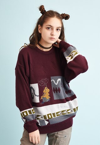 90'S RETRO OVERSIZED EMBROIDERED KNIT JUMPER