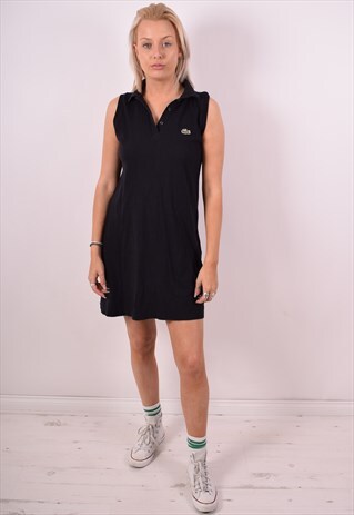 LACOSTE WOMENS VINTAGE POLO DRESS MEDIUM BLACK 90S
