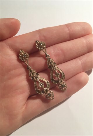 WOMENS VINTAGE EARRINGS 925 SILVER DANGLY EARRINGS PATTERNED