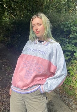 Vintage 80s Size L Embroidered Pastel Sweatshirt in Multi