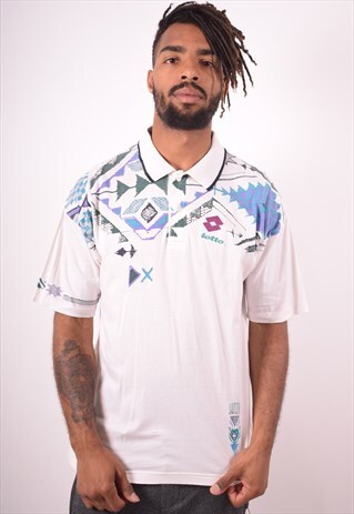 LOTTO MENS VINTAGE POLO SHIRT MEDIUM WHITE 90S