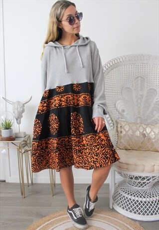 DRESS SWEATSHIRT VINTAGE FABRICS PRINTED ETHNIC
