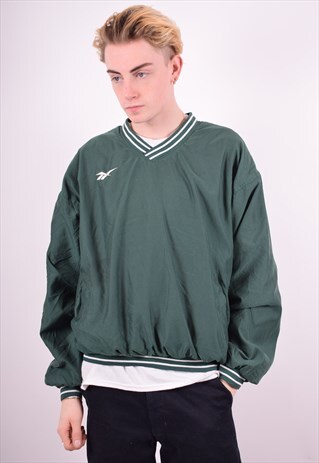 REEBOK MENS VINTAGE PULLOVER JACKET LARGE GREEN 90'S