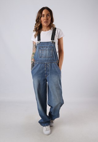 VINTAGE DENIM DUNGAREES BICH REWORKED UK 10 SMALL (ACN)