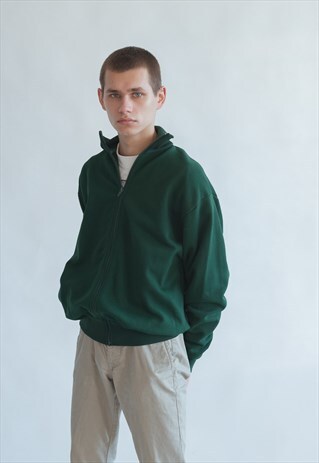VINTAGE 70S HIGH NECK ZIP UP SPORTS JACKET IN GREEN