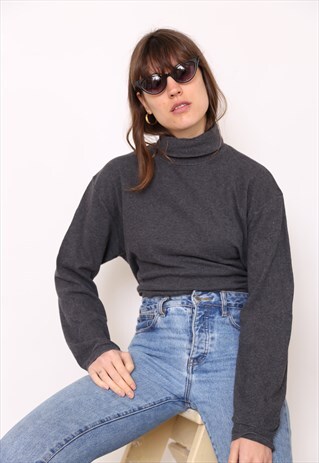 VINTAGE 90S GREY POLO HIGH TURTLE NECK TOP