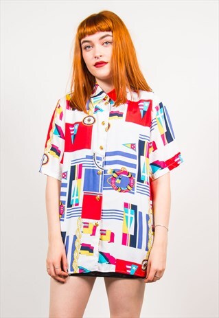 VINTAGE 90'S NAUTICAL PATTERN SHORT SLEEVE SHIRT