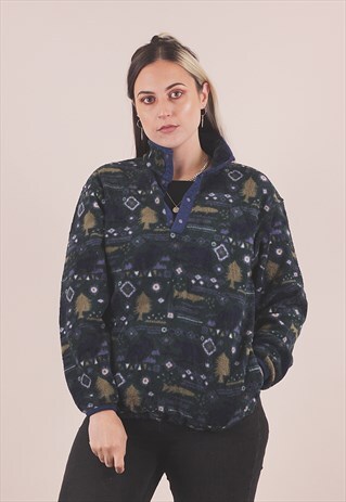 VINTAGE 90S CRAZY PRINT PATTERNED FLEECE JACKET /A17062