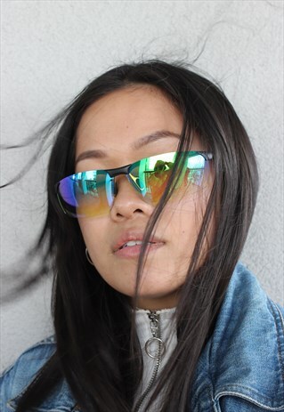 BLUE ICY SPORTS REFLECTIVE HOLOGRAM SPACE SUNGLASSES