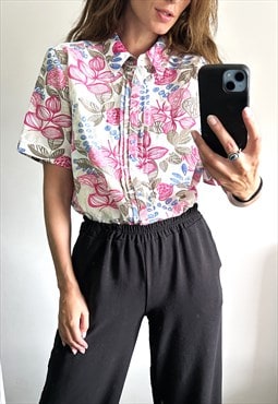 Graphic Flower Print Shirt / Blouse - M