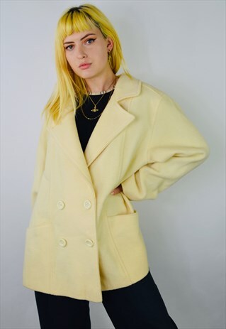 VINTAGE PASTEL YELLOW DOUBLE BREASTED BLAZER PEA COAT