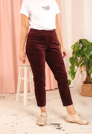 VINTAGE 90S VELVET TROUSERS IN MAROON