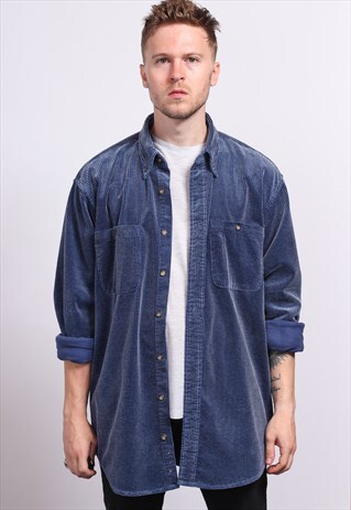 VINTAGE CORDUROY CORD SHIRT BLUE