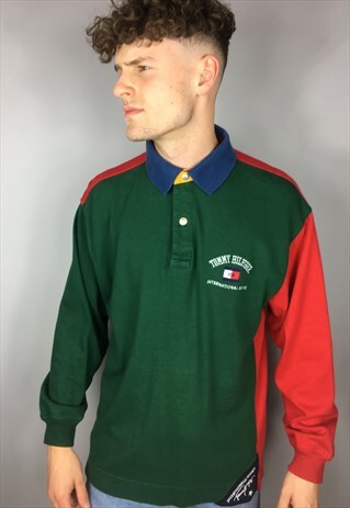 VINTAGE TOMMY HILFIGER LONG SLEEVE POLO SHIRT WITH BIG LOGO