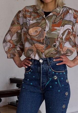 VINTAGE 80' AMAZING BEAUTIFUL FLOWER ELEGANT BLOUSE