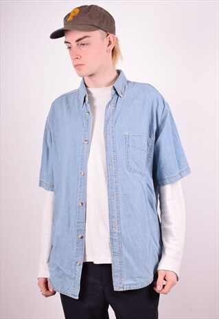 WRANGLER MENS VINTAGE DENIM SHIRT MEDIUM BLUE 90S