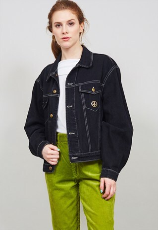 VINTAGE 90'S OVERSIZED BLACK DENIM MOSCHINO JACKET