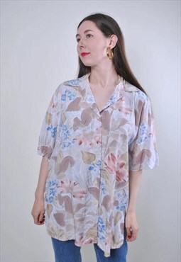 Women vintage holiday beige blouse with floral print 