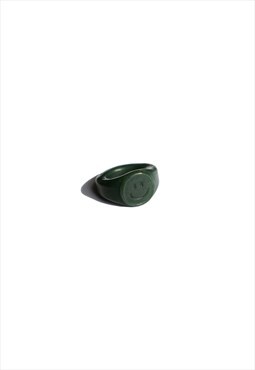 Smiley face green jade signet ring